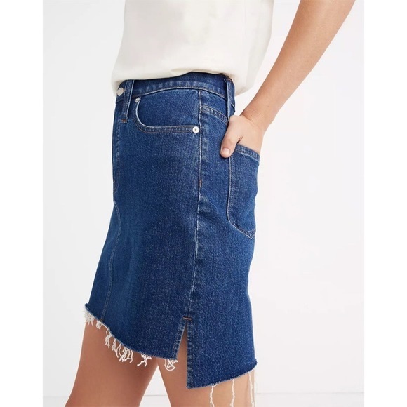 Madewell Stretch Denim Straight StepHem Mini Skirt Size 29 - Picture 3 of 14